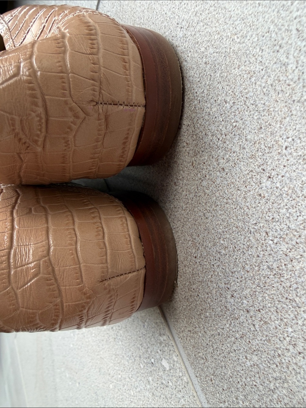 Sam Edelman Tan Croc-Embossed Loafers with Gold buckle. - Picture 6 of 7